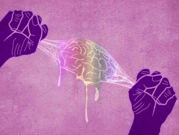 two hands squeezing the emotional intelligence out of a brain